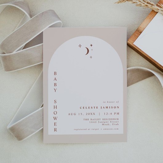 CELESTE Boho Terracotta Moon Arch Baby shower Kaart