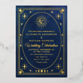 Céleste Carte Tarot Bleu Mariage Foil Invitation (Recto)