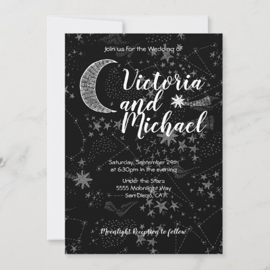 Céleste Cresent Lune Mariage Invitations (Devant)