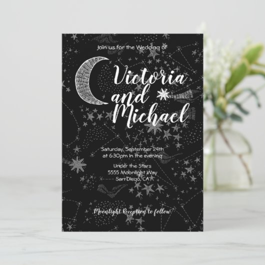 Céleste Cresent Lune Mariage Invitations (Debout devant)