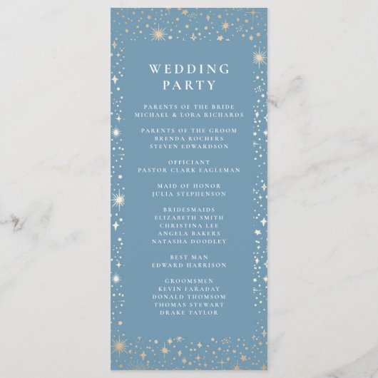 Céleste Dusty Blue et Gold Wedding Programmes (Dos)