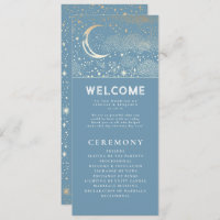Céleste Dusty Blue et Gold Wedding Programmes