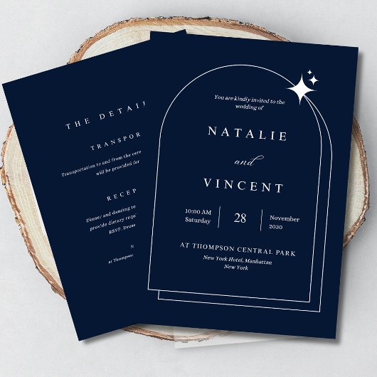 Céleste Élégant Invitation de Mariage Bleu Nuit