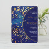 Céleste étoile faire-part de mariage bleu nuit (Debout devant)