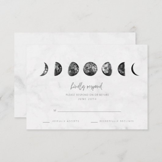 Céleste Gris Lune Phases Mariage RSVP (Devant / Derrière)