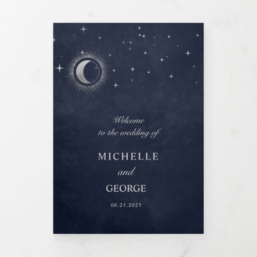 Céleste Lune d'argent programme de mariage plié (Page de couverture)