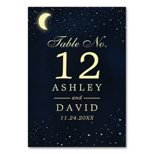 Céleste Lune Étoiles Minuit Bleu Numéro de table (Dos)