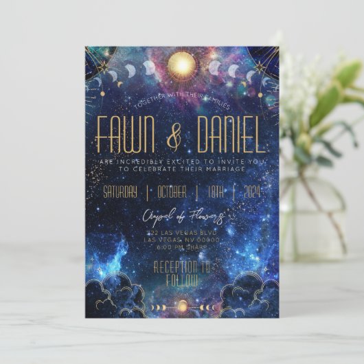 Céleste Lune Phase de mariage Invitations (Debout devant)