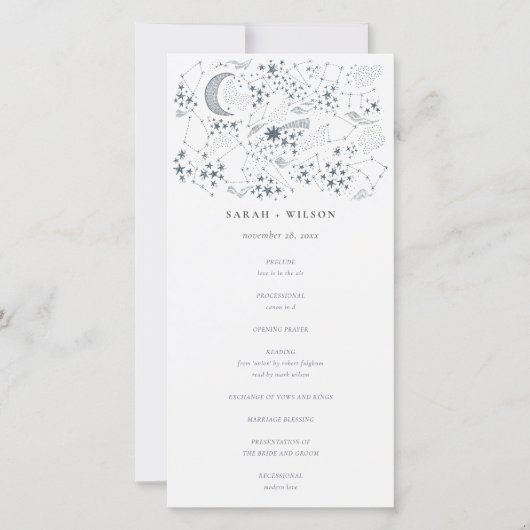 Céleste Marine Starry Night Moon Wedding Programme (Devant)