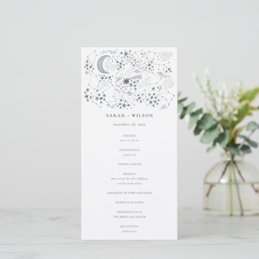 Céleste Marine Starry Night Moon Wedding Programme (Debout devant)