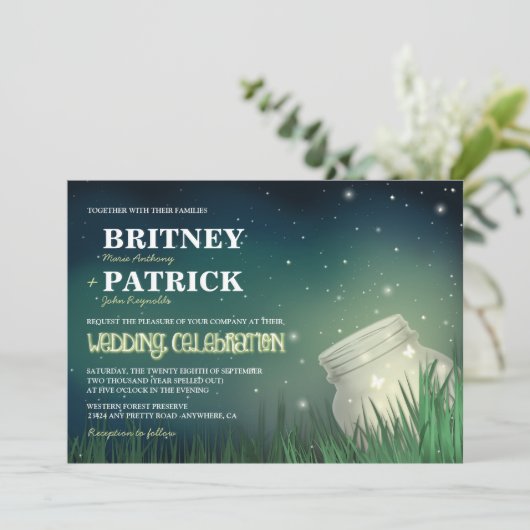 Céleste Mason Jar Firefly Invitations de mariage (Debout devant)