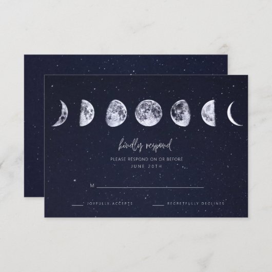 Céleste Starry Sky Moon Phases Mariage RSVP (Devant / Derrière)