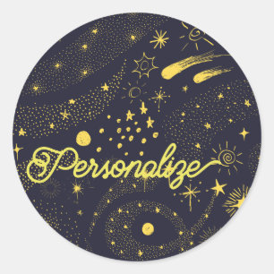 Celestiaal blauw geel ster komeet ruimte sterrenst ronde sticker