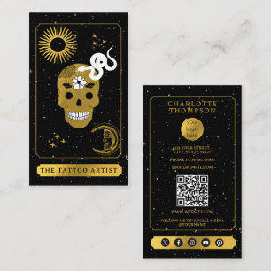 Celestiaal Tarot Logo Tattoo Artiest Zwart Goud Visitekaartje