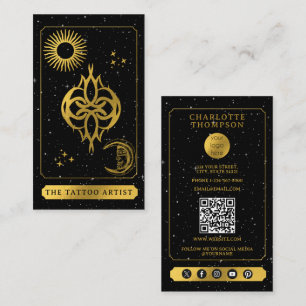 Celestiaal Tarot Logo Tattoo Artiest Zwart Goud Visitekaartje