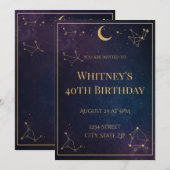 Celestial 40th Birthday Invitation | Elegant Gold Kaart (Voorkant / Achterkant)