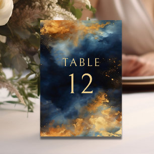 Celestial Abstract Blue Faux Gold Wedding Kaart