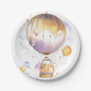 Celestial Adventure: Hete Luchtballon Baby shower Papieren Bordje