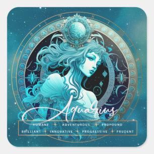 Celestial Aquarius Fantasy Script Etherische Zodia Vierkante Sticker