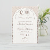 Celestial Arch Maan & Zon Monogram Crest QR Code Kaart (Staand voorkant)