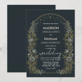 Celestial Arch Wedding Invitation Gold Frame (Devant / Derrière)