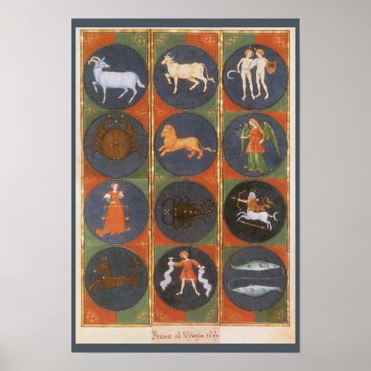  Celestial, Astrological Zodiac Chart, 1475 Poster (Voorkant)