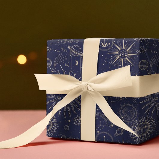 Celestial Astronomy Navy Pattern Cadeaupapier