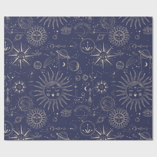 Celestial Astronomy Navy Pattern Cadeaupapier (Vlak)