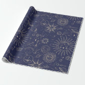 Celestial Astronomy Navy Pattern Cadeaupapier (Uitgerold)