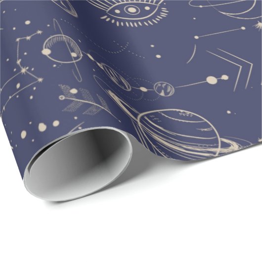 Celestial Astronomy Navy Pattern Cadeaupapier (Rol Hoek)