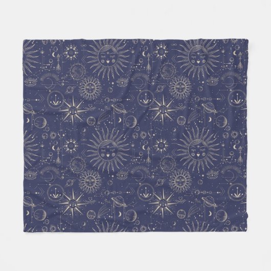 Celestial Astronomy Navy Pattern Fleece Deken (Voorkant (Horizontaal))