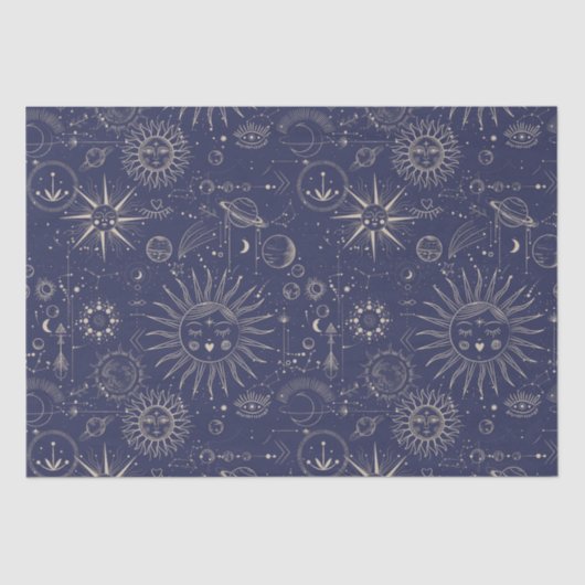 Celestial Astronomy Navy Pattern Tissuepapier (Voorkant)