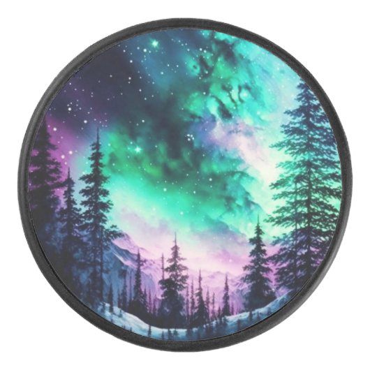 Celestial Aurora Borealis noordelijk licht Hockey Puck (Voorkant)
