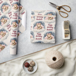 Celestial Baby Beer Gepersonaliseerd Meisjes Verja Cadeaupapier