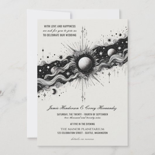 Celestial Band Bruiloft Uitnodiging met QR Code (Voorkant)