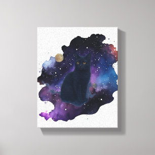 Celestial Black Cat Mystical Spirit Animal Cosmic Canvas Afdruk