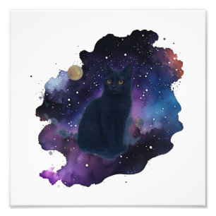 Celestial Black Cat Mystical Spirit Animal Cosmic Foto Afdruk