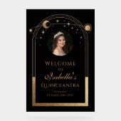 Celestial Black Gold Quinceañera Anniversaire Bien (Recto)