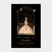 Celestial Black Gold Quinceañera Anniversaire Bien (Recto)