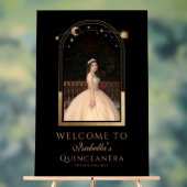 Celestial Black Gold Quinceañera Verjaardag Welkom Acryl Bord (Neutraal)