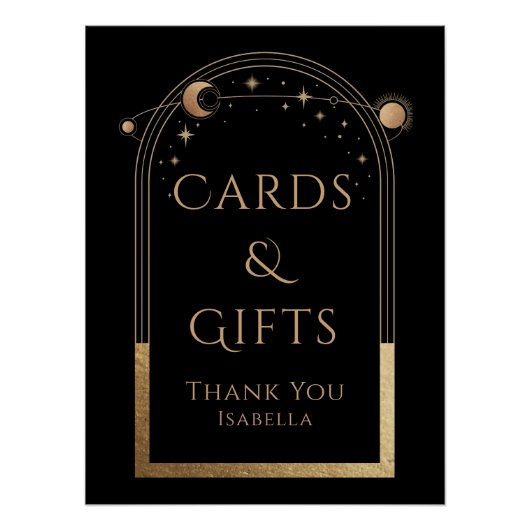 Celestial Black Gold Sun Moon Stars Kaarten en ges Perfect Poster (Voorkant)