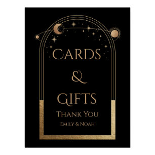 Celestial Black Gold Sun Moon Stars Kaarten en ges Perfect Poster