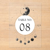Celestial Black Moon Wedding Acrylic Table Number Acryl Uitnodigingen (Voorkant)