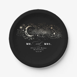 Celestial Black Mr. en Mrs. Wedding Papieren Bordje