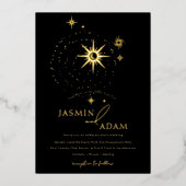 Celestial Black Stars en gouden bruiloft Folie Uitnodiging (Voorkant)