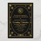 Celestial Black Tarot Kaart bruiloft Folie Uitnodi (Voorkant)