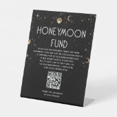 Celestial Black Wedding Honeymoon Fund Reclamebord Met Voetstuk (Voorkant)