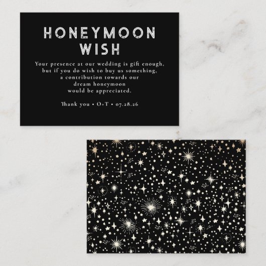 Celestial Black Wedding Honeymoon Wish Informatiekaartje (Voorkant / Achterkant)