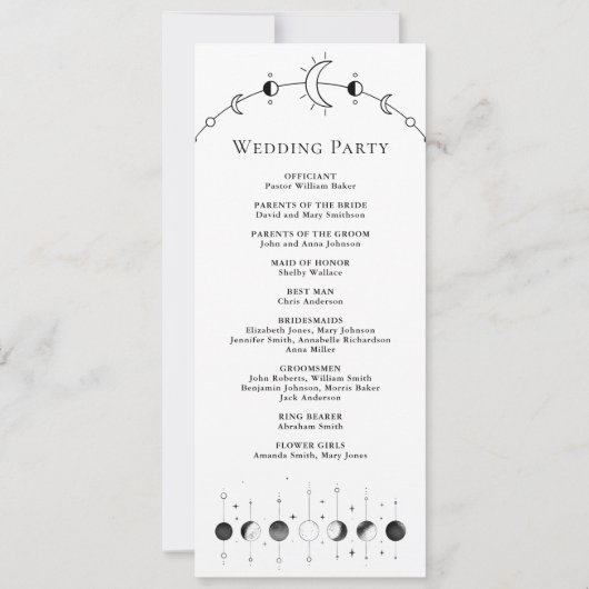 Celestial Black White Lune programme de mariage (Dos)