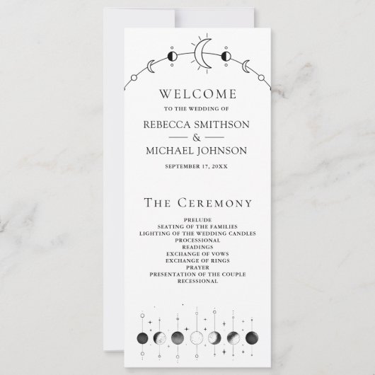 Celestial Black White Lune programme de mariage (Devant)